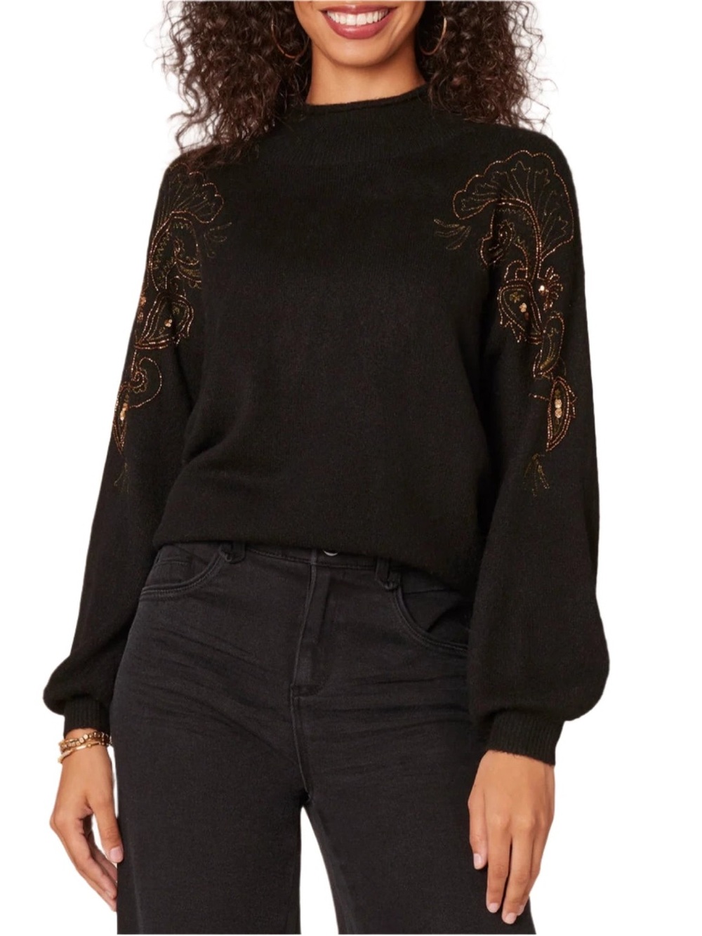 Democracy Black Sweater with Gold Embellished Sleeves XL NWT women’s